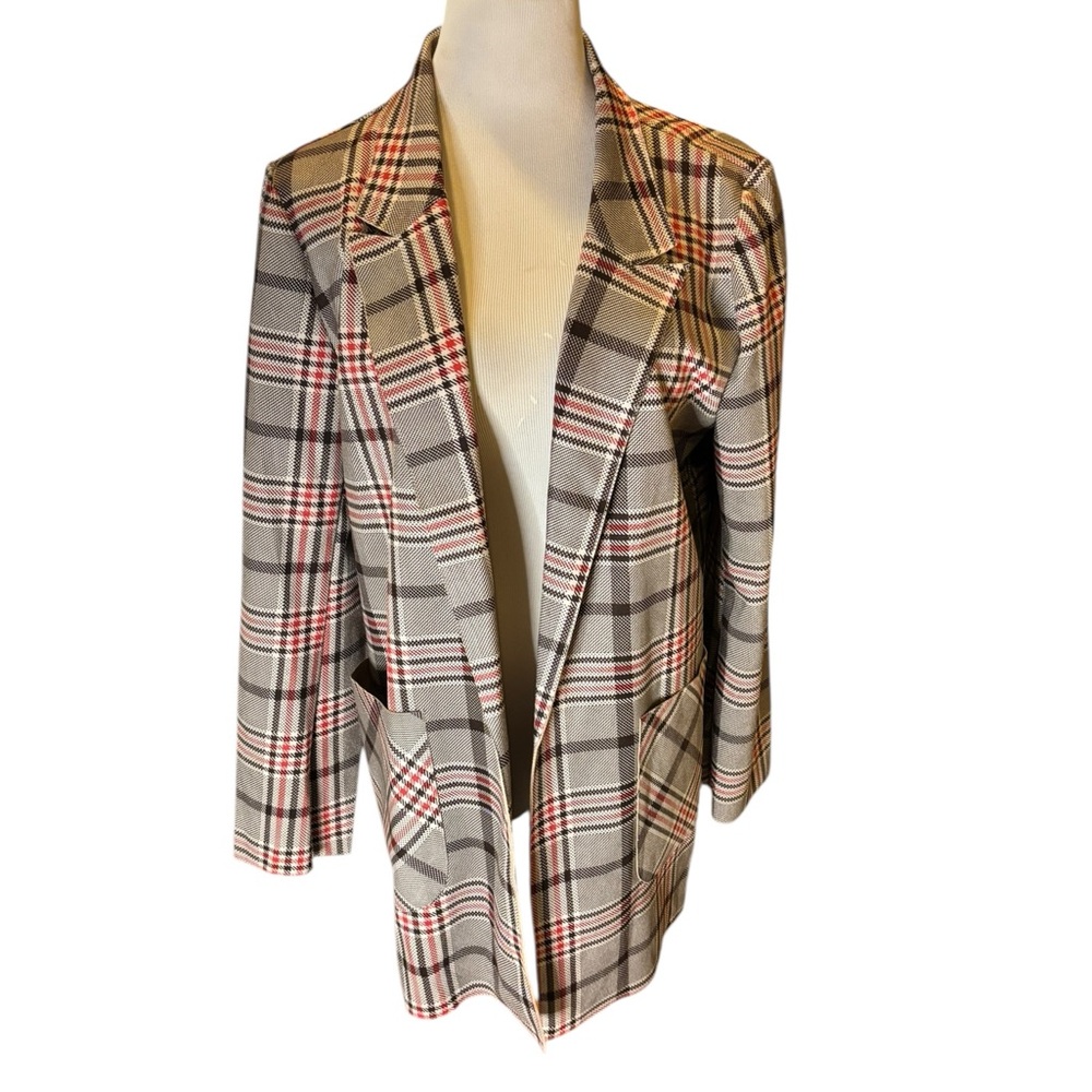 Solitaire Women’s Plaid Open Front Blazer Jacket Size XL